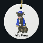 Personalised Black Pitbull Staffy Yarmulke Scarf Ceramic Tree Decoration<br><div class="desc">Make the nice list this year with an ornament of your favourite pitbull elf! For the sweetest gifts, pair it with a matching art print or another item from my collection for a thoughtful housewarming, bridal shower, teacher, mother-in-law, husband, boyfriend, secret santa, sympathy, or tough-to-shop-for gift! To see more work...</div>