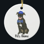 Personalised Black Pitbull Staffy Yarmulke Tie Ceramic Tree Decoration<br><div class="desc">Make the nice list this year with an ornament of your favourite pitbull elf! For the sweetest gifts, pair it with a matching art print or another item from my collection for a thoughtful housewarming, bridal shower, teacher, mother-in-law, husband, boyfriend, secret santa, sympathy, or tough-to-shop-for gift! To see more work...</div>