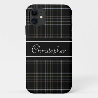 Personalised Black Plaid iPhone 11 Case