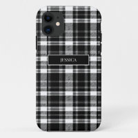 Personalised Black Plaid Pattern White Name Modern