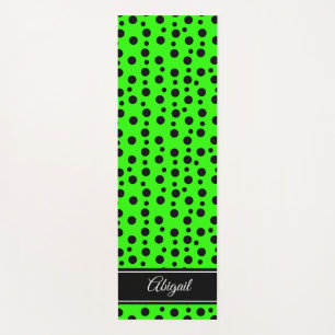 Personalised Black Polka Dot Lime Green Yoga Mat