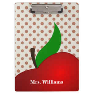 Personalised Black Polka Dot Red Apple Teacher Clipboard