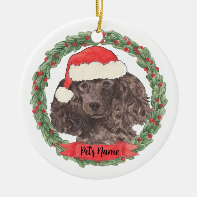 Personalised Black Poodle Ceramic Tree Decoration (Front)