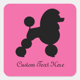 Personalised Black Poodle on Pink  Square Sticker
