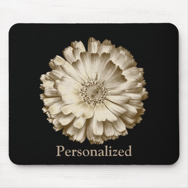Personalised Black Pretty Daisy Flower Mouse Pad (Front)