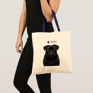 Personalised Black Pug Portrait Custom Tote Bags