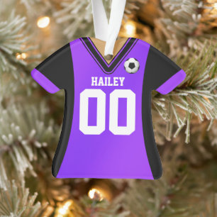 Personalised Black/Purple Soccer Jersey Ornament