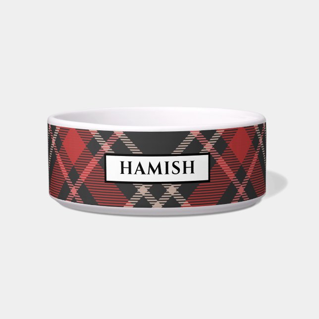 Personalised Black Red and Cream Tartan Patterned Bowl (Front)