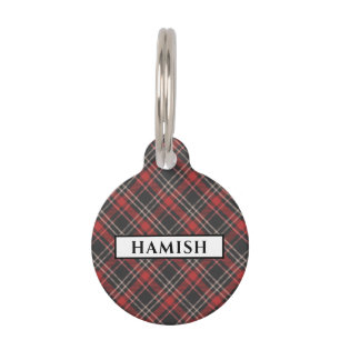 Personalised Black Red and Cream Tartan Patterned Pet Tag