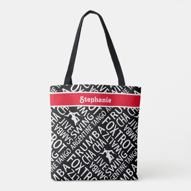 Personalised Black Red Ballroom Dancing Tote Bag (Back)