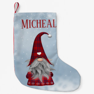 Personalised Black & Red Buffalo Plaid Holiday Elf Small Christmas Stocking