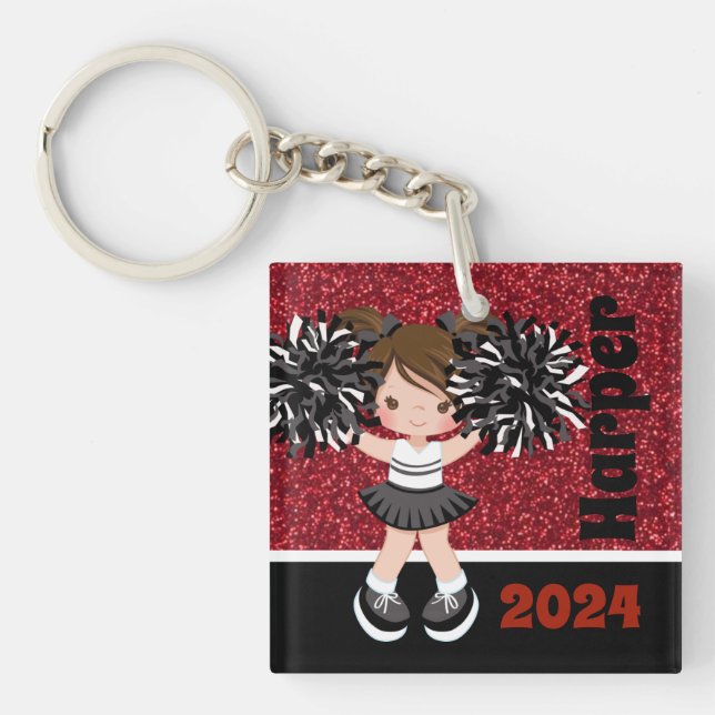 Personalised Black & Red Cheerleading Keychain (Front)