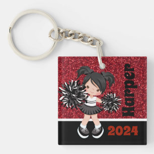 Personalised Black & Red Cheerleading Keychain