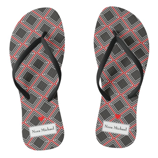 Personalised Black & Red Flip Flops (Footbed)