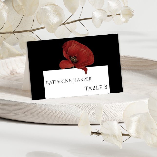 Personalised Black Red Floral Wedding Place Cards (Creator Uploaded)