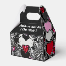 Personalised Black & Red Heart Illus Favour Box