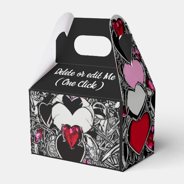 Personalised Black & Red Heart Illus Favour Box (Front Side)