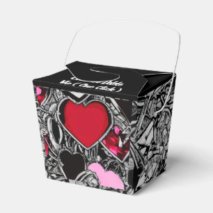 Personalised Black & Red Heart Illus Favour Box