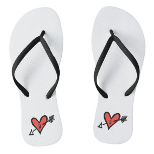 Personalised Black & Red Love Heart Flip Flops 