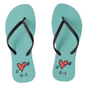 Personalised Black & Red Love Heart Flip Flops 
