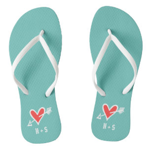 Personalised Black & Red Love Heart Flip Flops