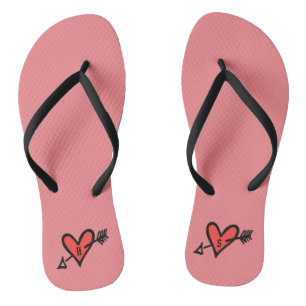 Personalised Black & Red Love Heart Flip Flops