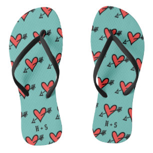 Personalised Black & Red Love Heart Flip Flops