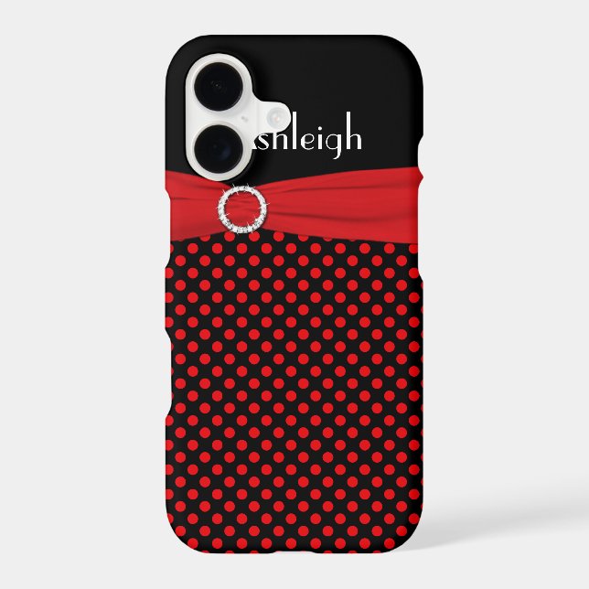 Personalised Black, Red Polka Dot iPhone 7 Case (Back)