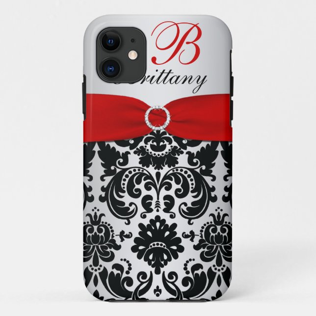 Personalised Black, Red, Silver Damask iPhone 5 Case-Mate iPhone Case (Back)