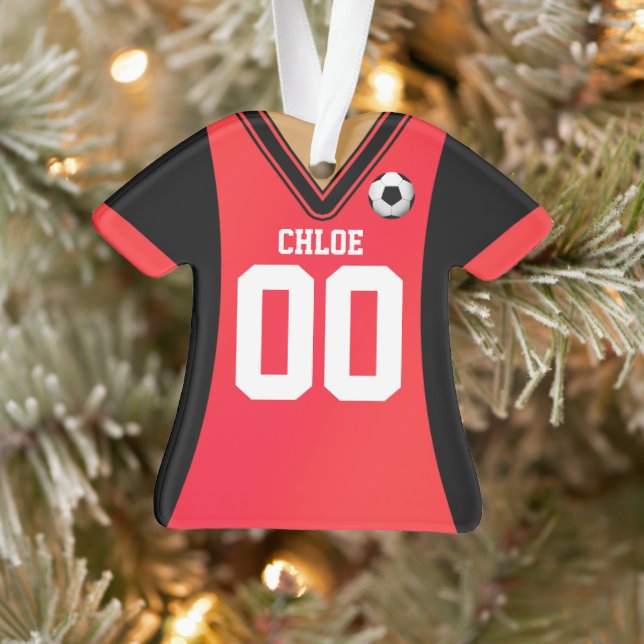 Personalised Black/Red Soccer Jersey Ornament (Tree)