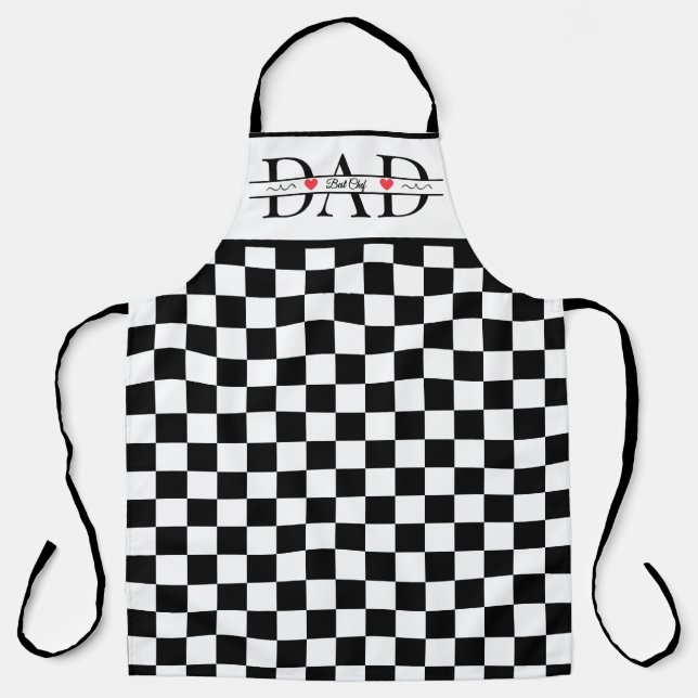 Personalised Black Retro Chequered Dad Best Chef Apron (Front)