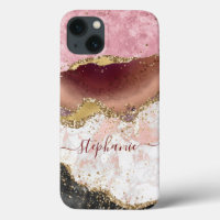 Personalised Black Rose Gold Marble Glitter Agate`