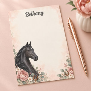 Personalised Black Saddlebred Blush Peony Post-it Notes