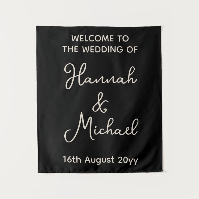Personalised Black Sand Welcome to Wedding Fabric Tapestry (Front)