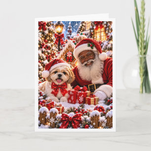 Personalised Black Santa and Persian Cat Christmas Holiday Card