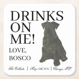 Personalised Black Schnauzer Dog Wedding Square Paper Coaster