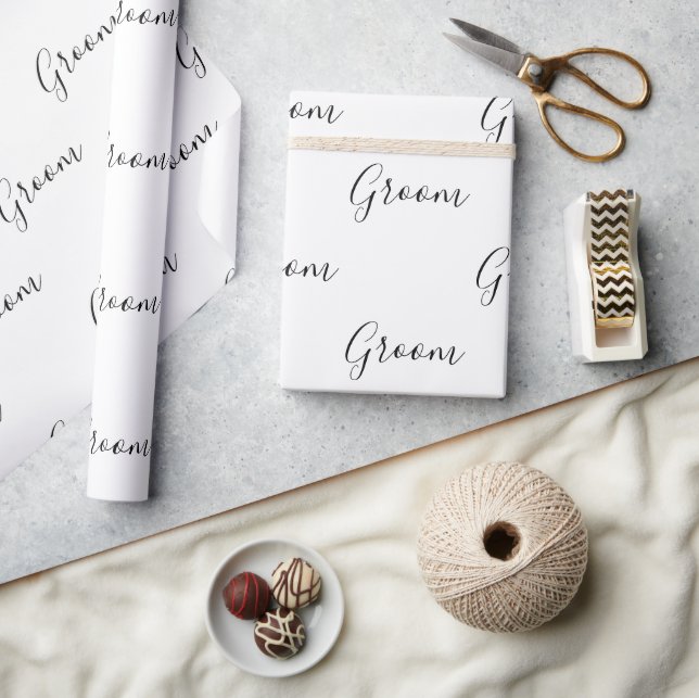 Personalised Black Script Elegant Name Groom Wrapping Paper (Crafts)