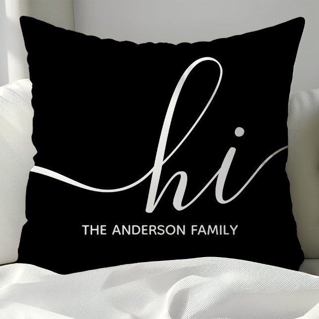 Personalised Black Script Hi  Cushion (Creator Uploaded)