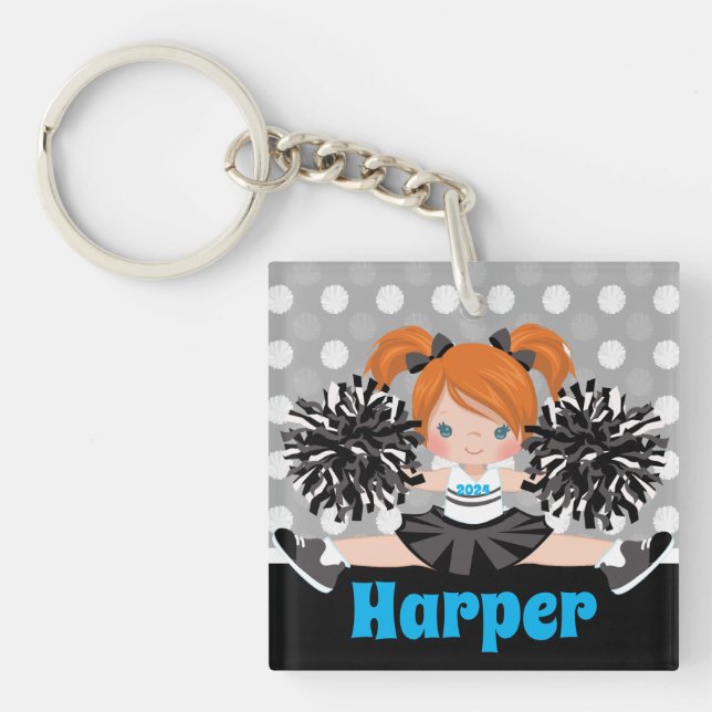 Personalised Black & Silver Cheerleading Keychain (Front)