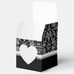 Personalised Black & Silver Damask Heart Favour Bo Box