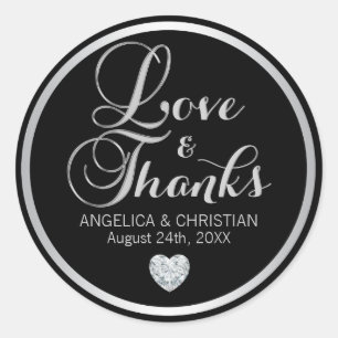 Personalised Black Silver LOVE & THANKS Wedding Classic Round Sticker
