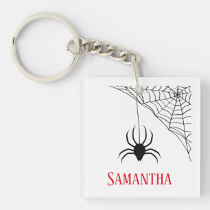 Personalised Black Spider and Spider Web  Key Ring