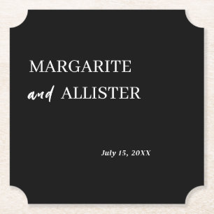 Personalised Black Square Wedding Paper Coaster