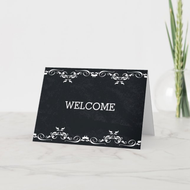 Personalised Black Swirl Boarder Welcome Card (Front)
