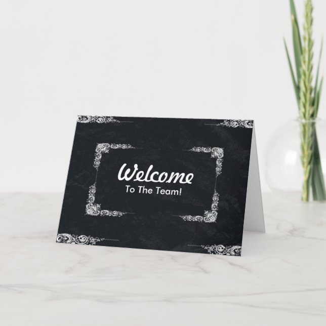 Personalised Black Swirl Border Welcome Card (Front)