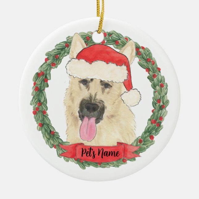 Personalised Black & Tan German Shepherd Ceramic Tree Decoration (Front)