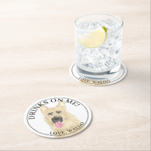 Personalised Black & Tan German Shepherd Wedding Round Paper Coaster