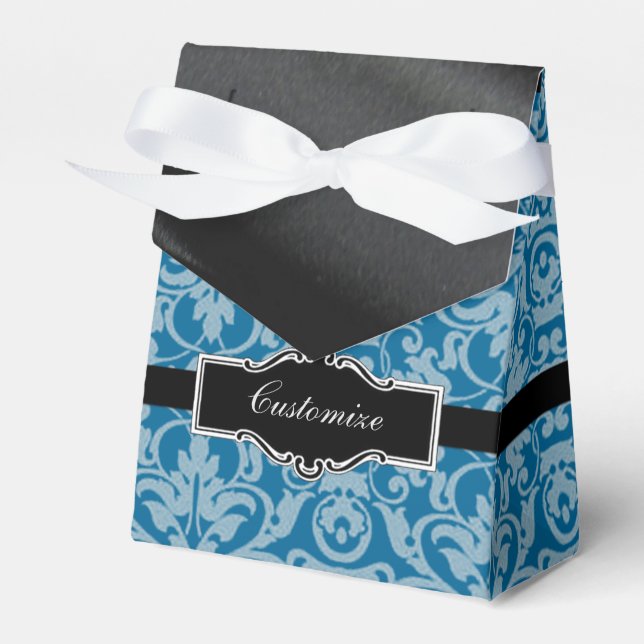Personalised Black & Teal Damask Favour Box 2 (Front Side)