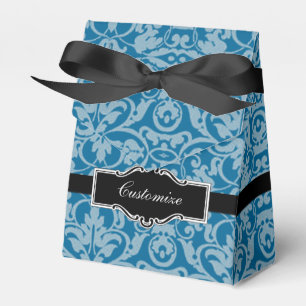 Personalised Black & Teal Damask Tent Favour Box