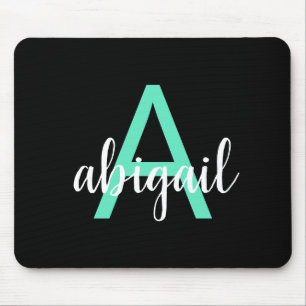 Personalised Black Teal Modern Monogram Name Mouse Pad